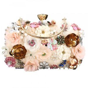Sequins Floral Handbag Rose Nude Clutch Purses And Handbags Wedding :v